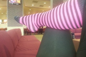 Stripey socks at jury duty