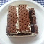 Make your own ice cream cake using ice cream sandwiches, chocolate sauce, caramel and cool whip for an easy, delicious treat | Ice Cream Sandwich Cake