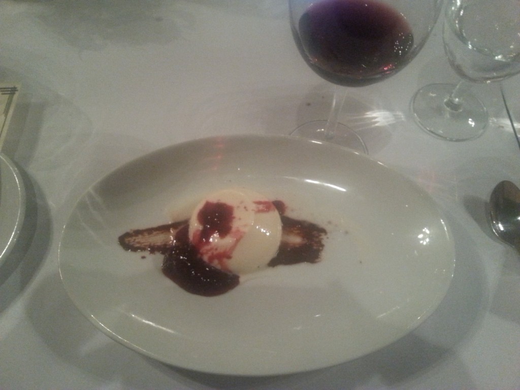 Black pepper panna cotta with aztec chocolate and red wine-blackberry compote