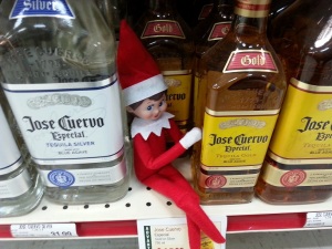 Elf on the shelf at the liquor store