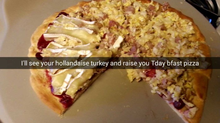 Holiday leftovers breakfast pizza