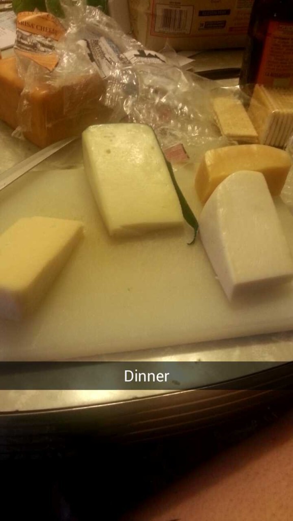 This was a recent SnapChat post. Looks like dinner to me!