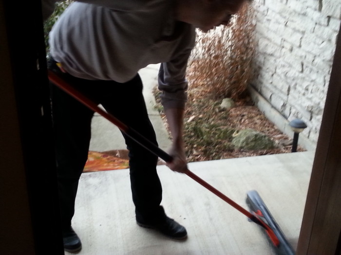 Brian even swept the front porch with the Black and Decker broom