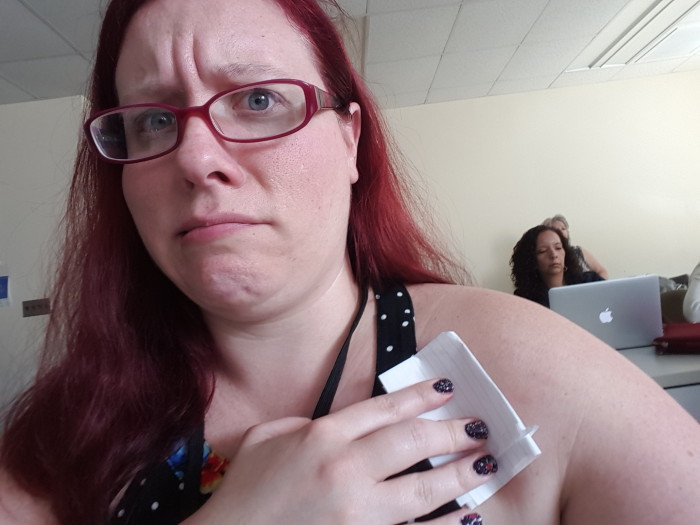 Bloody Shoulder wiped up with paper