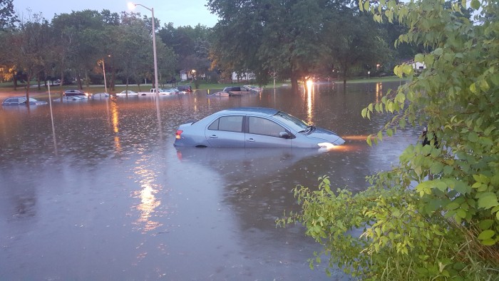 When your car is parked in an unmarked flood zone, you may come home to this unfortunate sight.