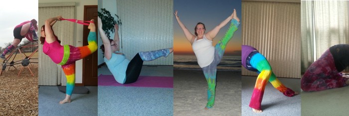 I love the colors and designs of Shining Shakti yoga pants and leg warmers.