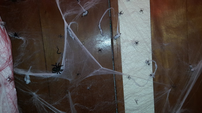 Use plastic spiders placed all over the webbing for the ultimate creepy space. Wrap other plastic bugs with webbing as if they were caught by the spiders