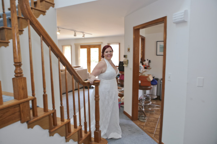 Bride coming down stairs