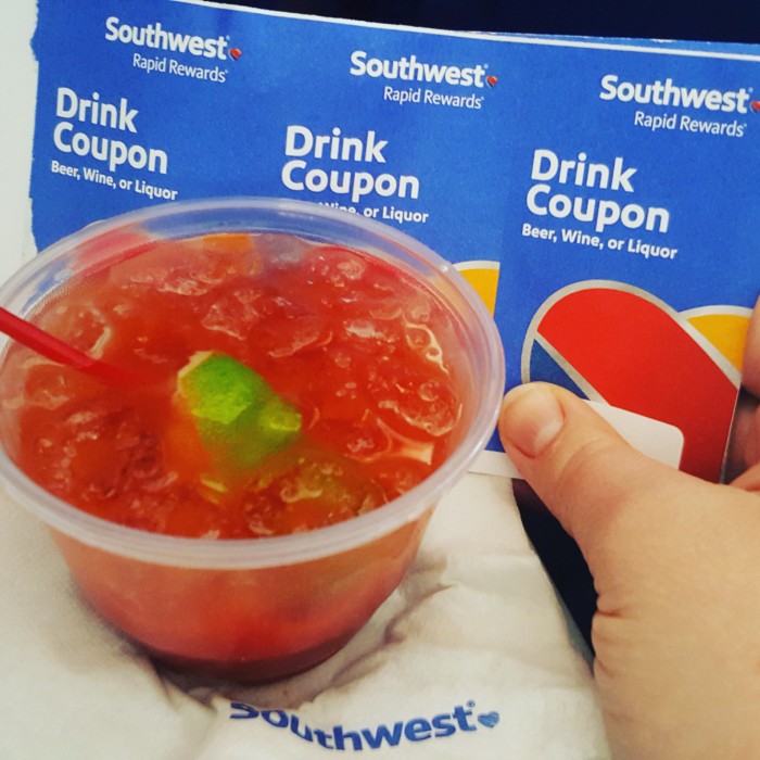 Southwest free drink coupons and a bloody Mary