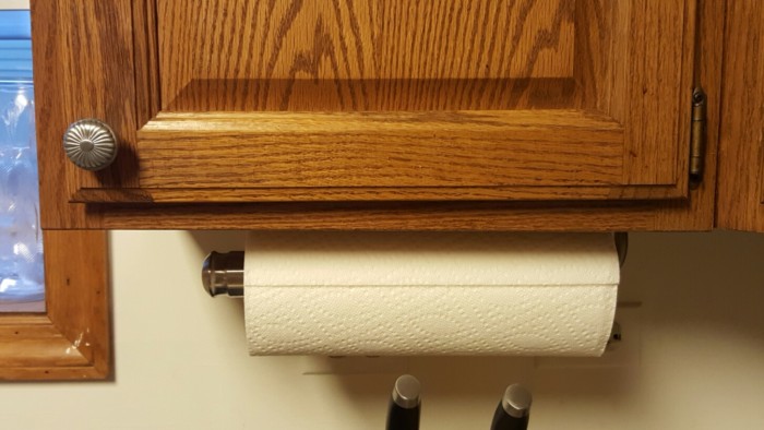 Paper towel holder underneath cabinet 