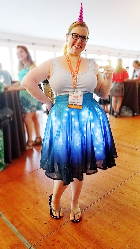 Chrissy modeling a light-up twinkle skirt