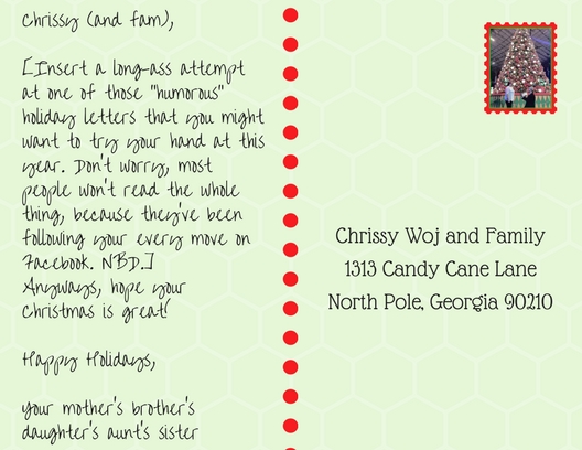 Postcard addressed to Chrissy Woj and family