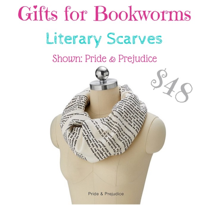 gifts for bookworms: pride and prejudice scarf $48
