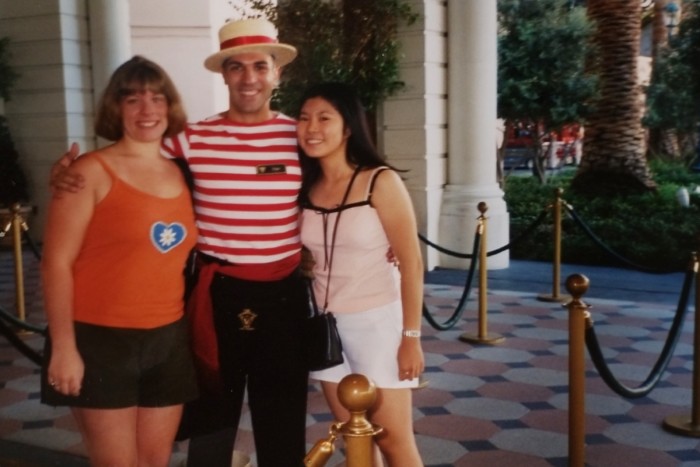 Chrissy and friend with gondolier in Las Vegas Bellagio