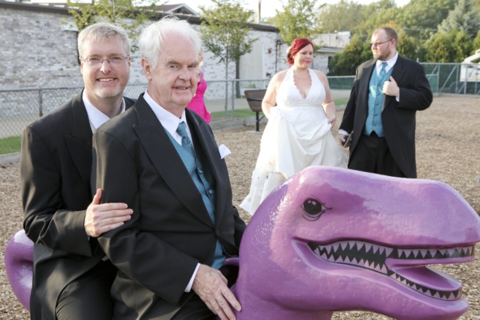 hilarious professional wedding photos  at a playground