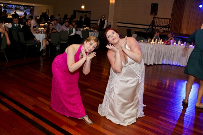 hilarious professional wedding photos: Dancing to Time After Time from Romy and Michelle's High School Reunion 