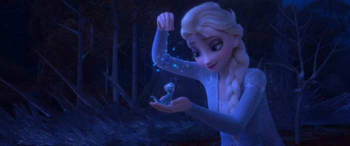 Elsa sprinkles Bruni with snowflakes