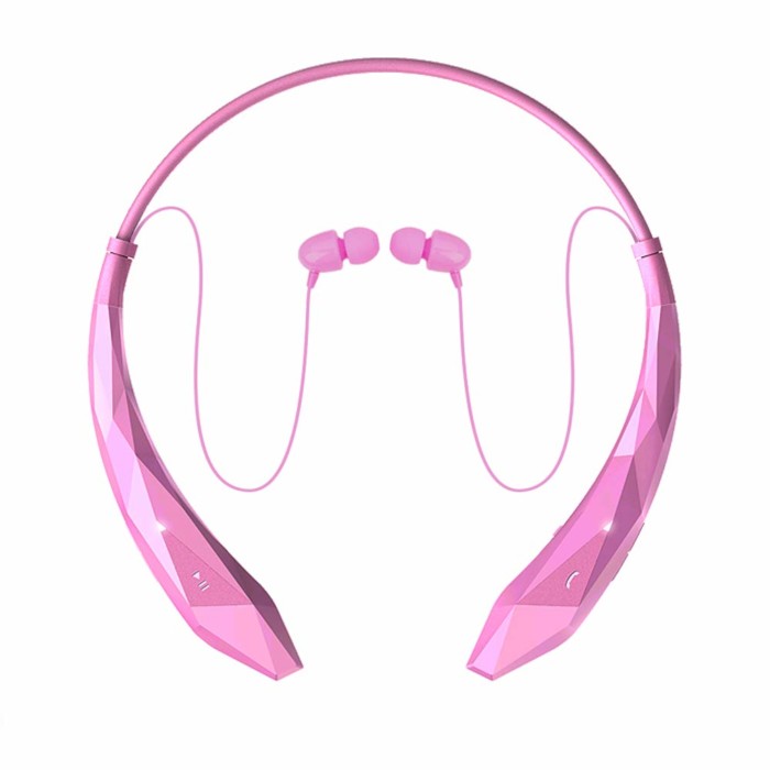 Pink cordless bluetooth earbuds headset