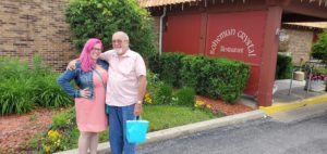 Chrissy and Dad wearing matchy outfits