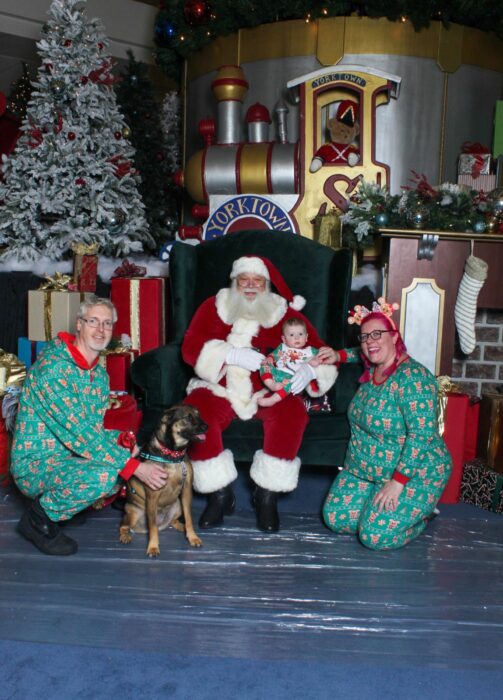 Matching Family Christmas pajamas and Santa