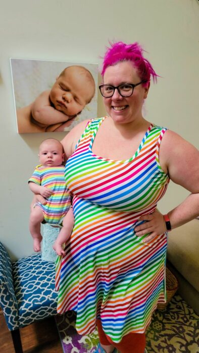 Matching Mama Dress and Baby Onesie Rainbow