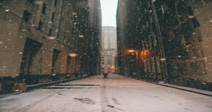 wintery alley at night